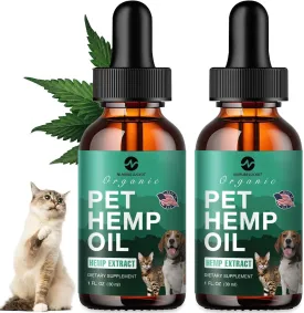 (2 Pack) Hemp Oil for Dogs and Cats - Helps Pets with Anxiety, Pain, Stress, Arthritis, Seizures Relief - Hip Joint Health - Calming Treat - Organic Pet Hemp Oil Drops