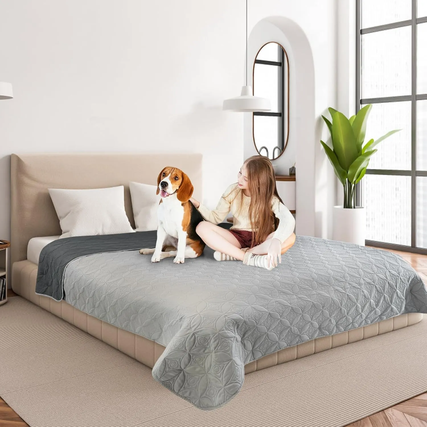 2 Packs Waterproof Dog Blankets Washable for Large Dog, Pet Couch Covers Protect Bed Sofa Furniture, Soft Reversible Dog Blankets Anti Scratches Dirty for Puppy Kids (54"82", Light/Dark Grey)