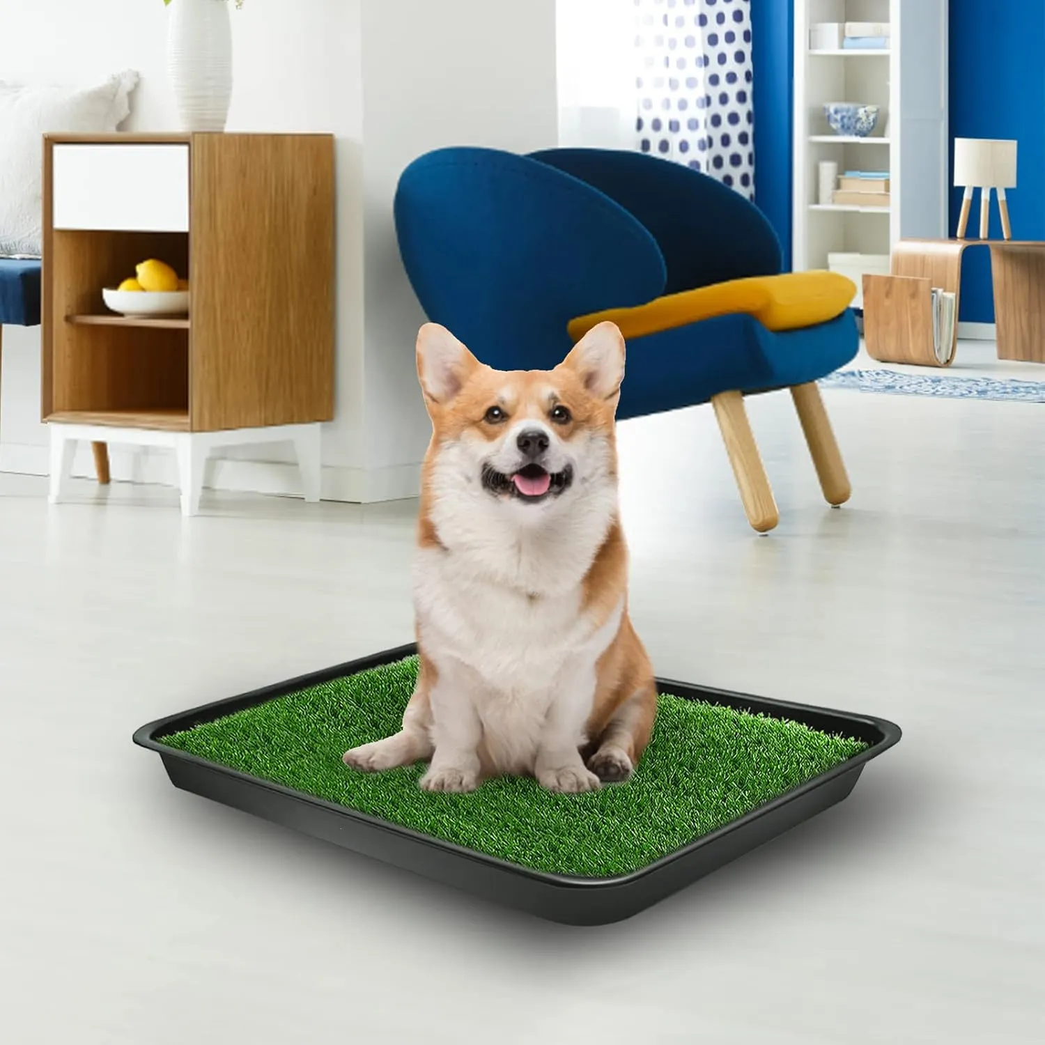 23 x 19 in Pet Potty Grass Mat with Tray, Complete Potty System for Indoor/Outdoor Puppy Training, Reusable Pet Litter Box Training Pads is Easy to Clean Good and Use