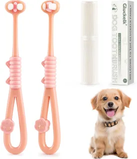 3-Sided Dog Toothbrush, Pet Toothbrushes, Pet Dental Care Oral Hygiene, Ultra Soft Nano Bristles for Your Pet's Sensitive Teeth and Gums, for All Dogs, 2-Pack