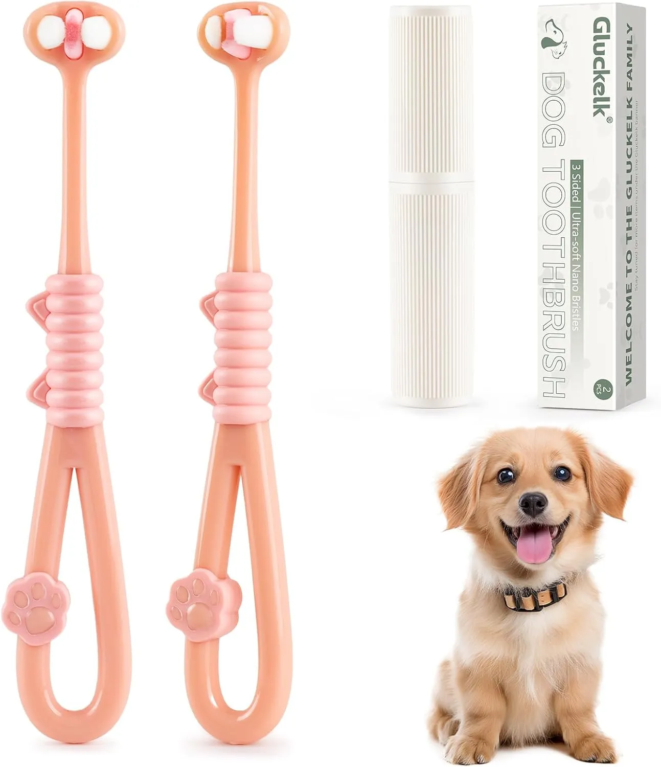 3-Sided Dog Toothbrush, Pet Toothbrushes, Pet Dental Care Oral Hygiene, Ultra Soft Nano Bristles for Your Pet's Sensitive Teeth and Gums, for All Dogs, 2-Pack