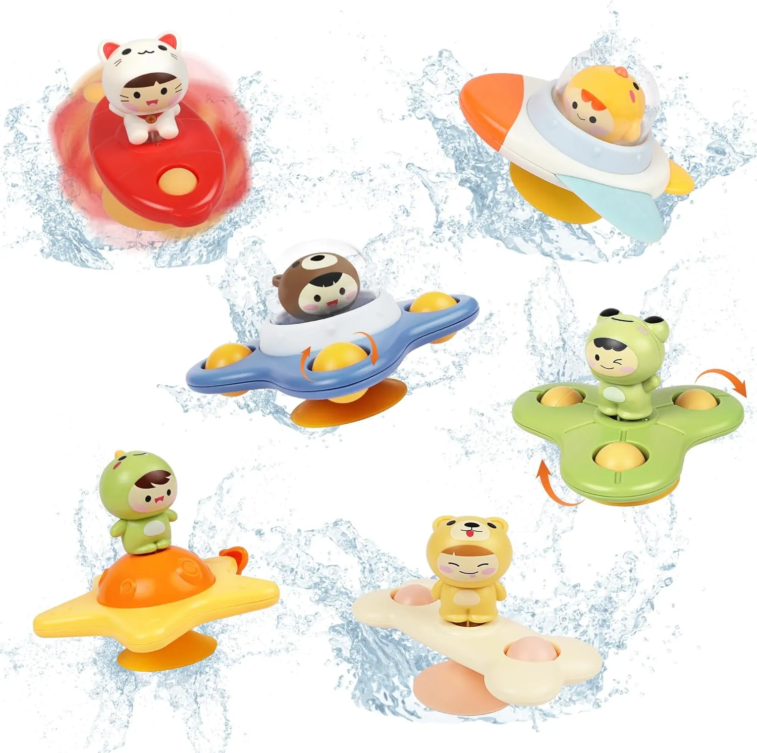 6PCS Suction Cup Spinner Toys,Baby Bath Toys,Sensory Toys for 1-3 Year Old Boy Girl,Baby Essentials for Travel,Fidget Toys for Toddlers 1-3,Birthday Gifts for 1-3 Year Old Boys and Girls