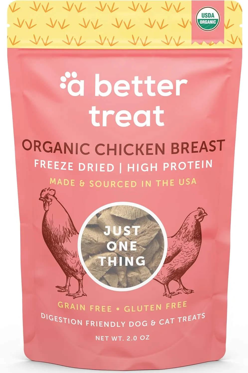 A Better Treat  Organic Freeze Dried Chicken Breast Dog Treats, Organic, Single Ingredient | Natural Healthy High Value | Gluten Free, Grain Free, High Protein, Diabetic Friendly | Made in The USA