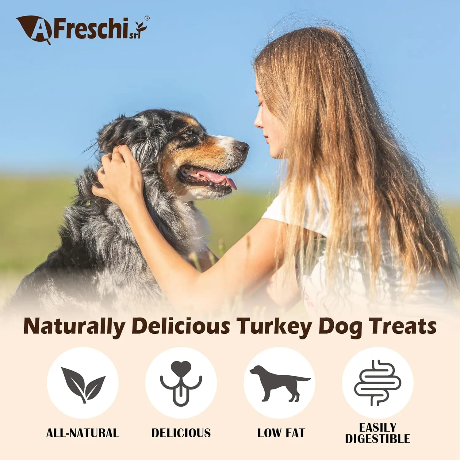 Afreschi Soft Turkey Stick Dog Treats  6oz, USA-Sourced, All-Natural, Hypoallergenic, High-Protein, Low-Fat, Healthy & Easily Digestible, Puppy & Training Snack