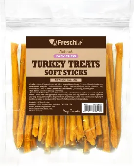 Afreschi Soft Turkey Stick Dog Treats  6oz, USA-Sourced, All-Natural, Hypoallergenic, High-Protein, Low-Fat, Healthy & Easily Digestible, Puppy & Training Snack