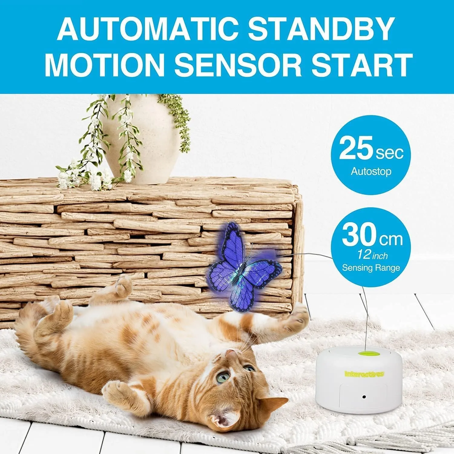 ALL FOR PAWS Interactives Teaser Toy With Catnip - Flutter Bug Wand for Cat and Kitten Fun Playing (Shiny Butterfly)