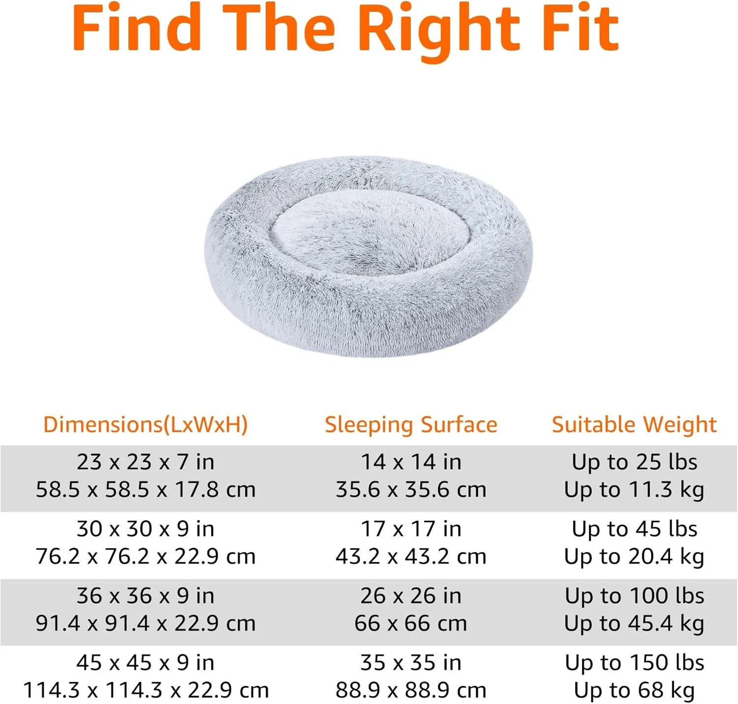Amazon Basics Donut Pet Bolster Faux Fur Bed for Dog, Grey, 45" x 45"