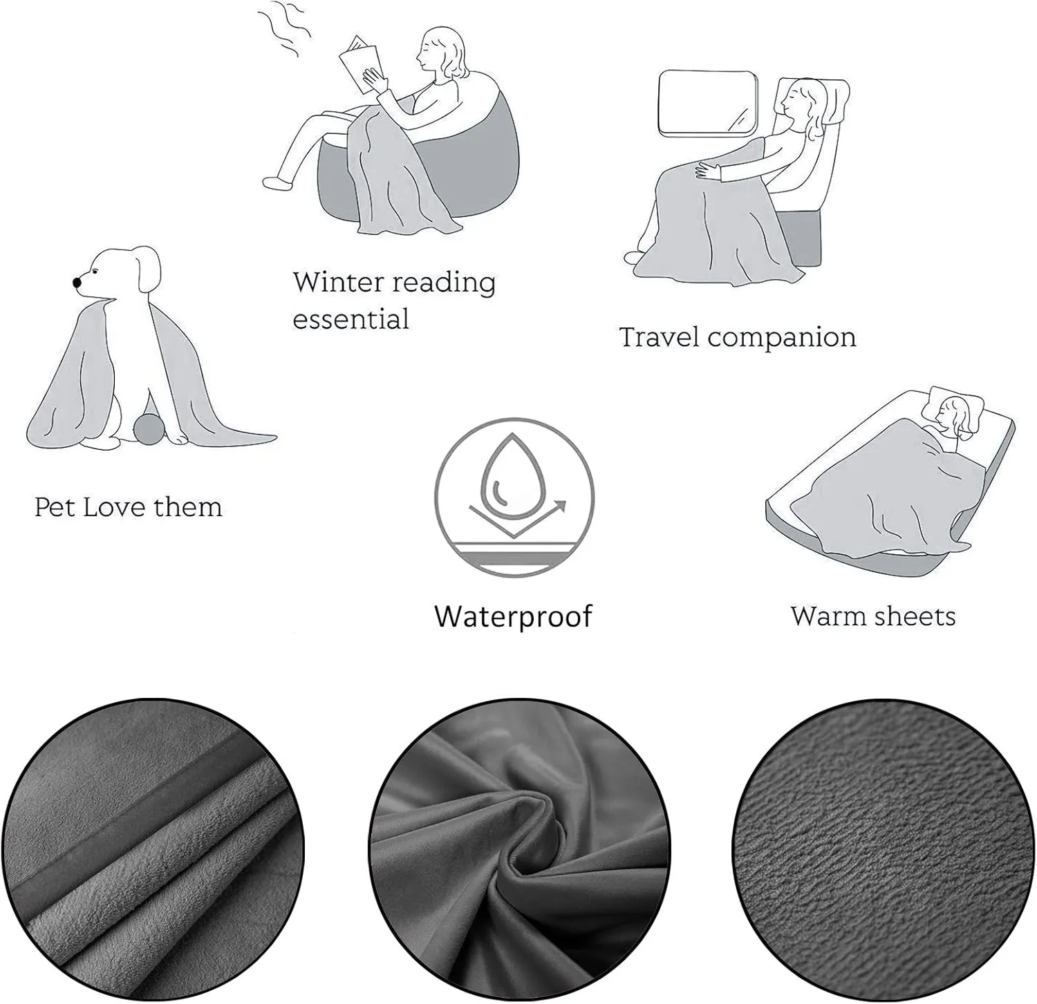 Ameritex Pet Bed Blanket Reversible 100% Waterproof Velvet Super Soft for Sofa and Bed (52x82 Inches, Light Grey Grey)