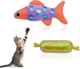 Andiker Cat Catnip Toys,Crinkle Catnip Fish with Rustling Shiny Crinkle Paper and Natural Catnip,Cat Interactive Toys for Indoor Cats for Promoting Digestion and Adjusting Emotion (Candy Fish)