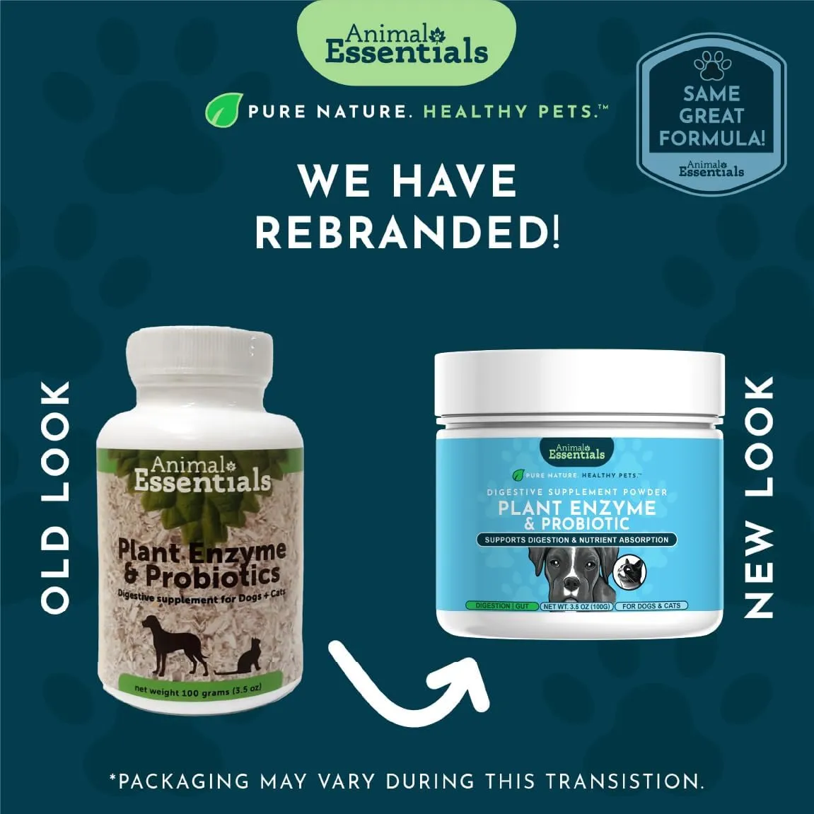 Animal Essentials Plant Enzyme & Probiotics for Dogs & Cats - Digestive Enzymes for Dogs, Probiotic Powder, Digestive Supplement, No Preservatives, Veterinarian Recommended - 3.5 Oz