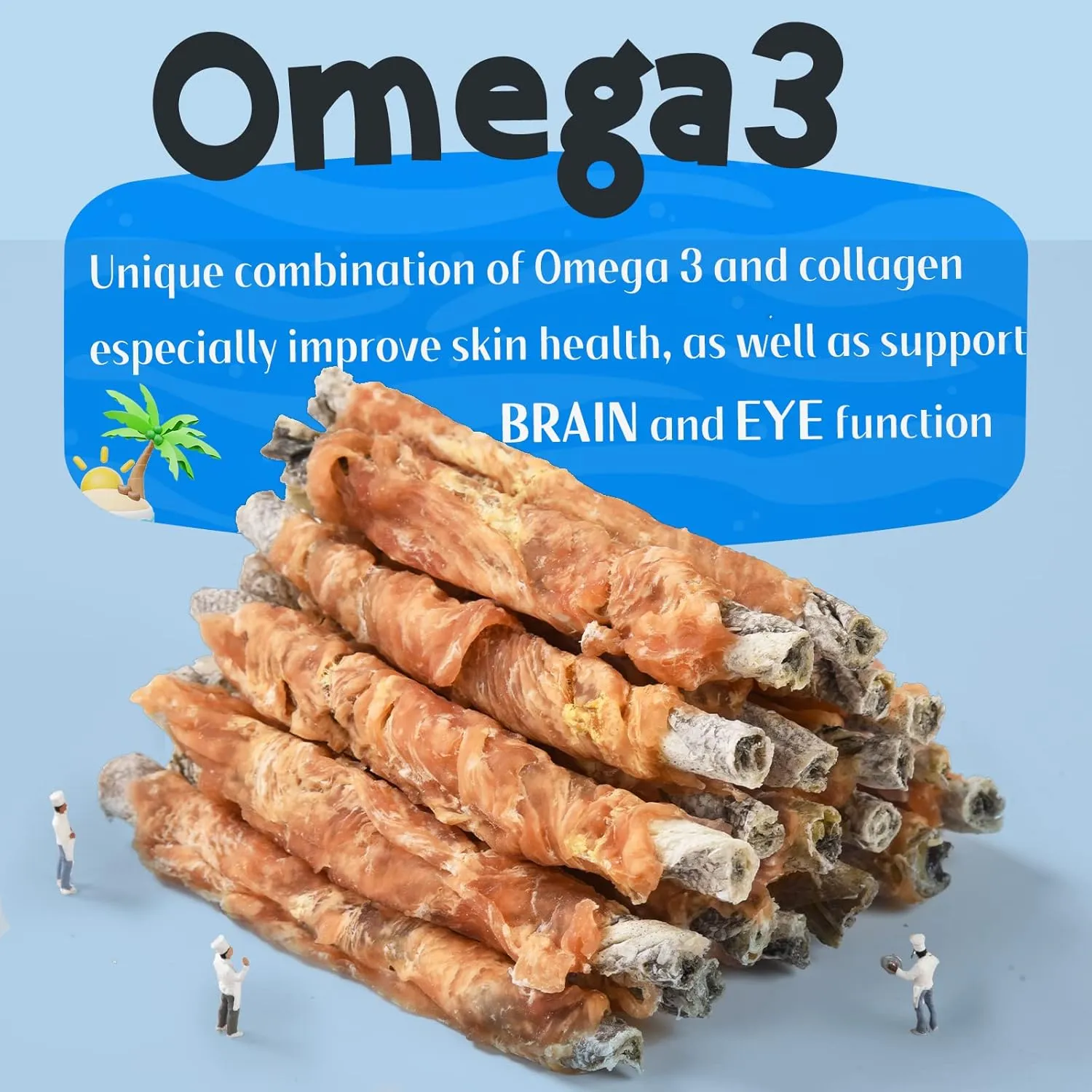 ASMPET Dog Treats, Natural Chicken Jerky Wrapped Cod Fish Skin Omega 3 High Protein Low Fat Rawhide-Free Grain-Free for Small Medium Large Breeds Training Rewards 10.6 oz