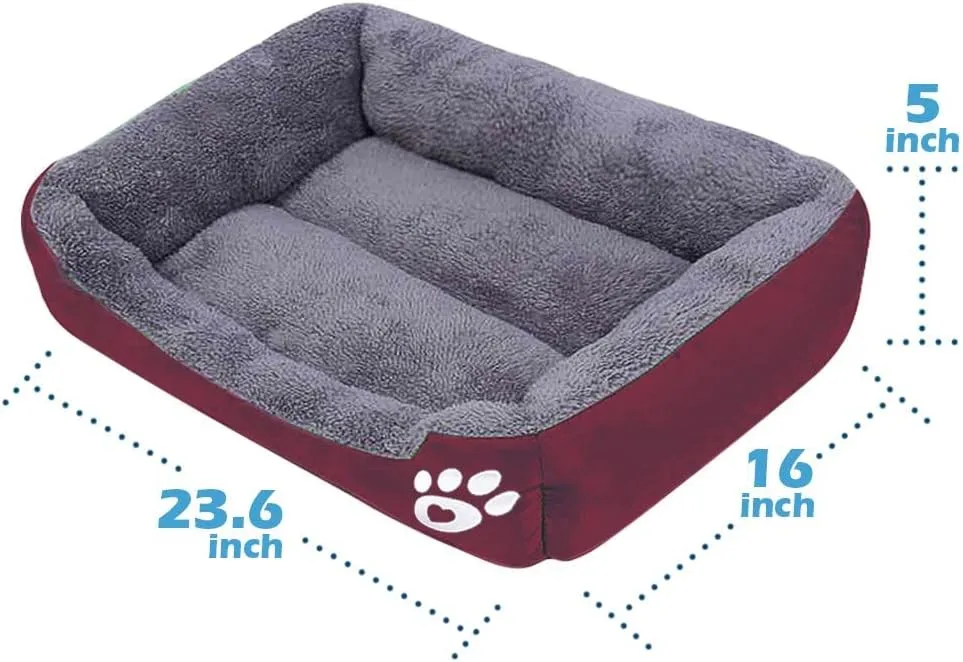 Barelove Pet Dog Bed, Washable Rectangular Pet Basket Bed , Durable and 100-Percent Waterproof and Fleece Lining Fit Most Pets (Small, Wine Red)