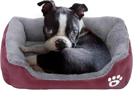 Barelove Pet Dog Bed, Washable Rectangular Pet Basket Bed , Durable and 100-Percent Waterproof and Fleece Lining Fit Most Pets (Small, Wine Red)