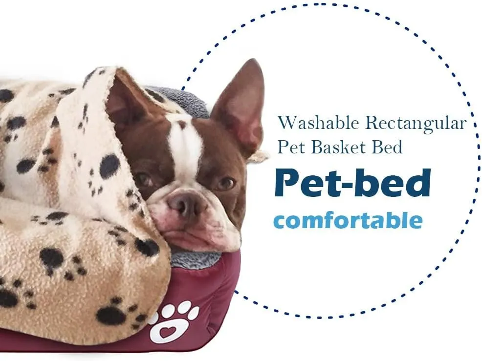 Barelove Pet Dog Bed, Washable Rectangular Pet Basket Bed , Durable and 100-Percent Waterproof and Fleece Lining Fit Most Pets (Small, Wine Red)