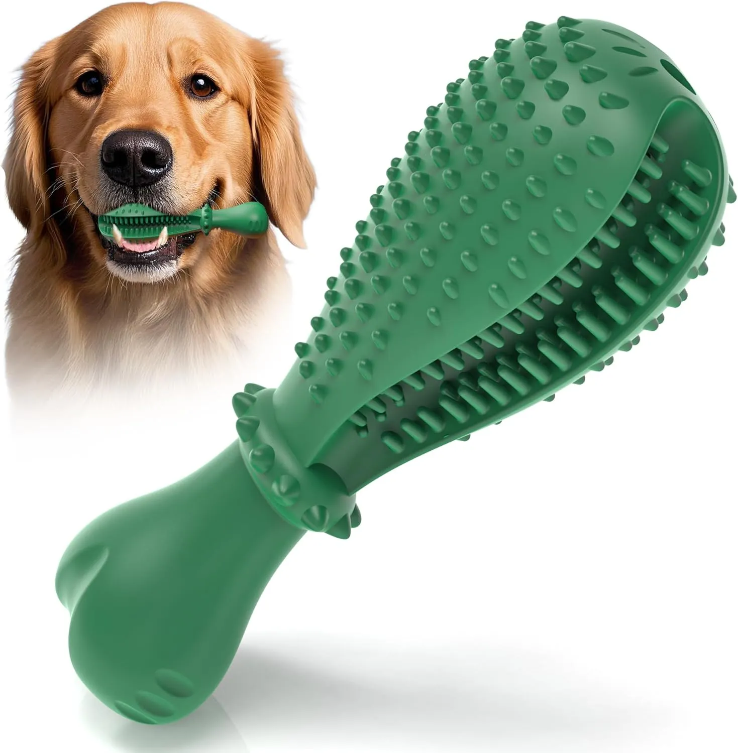 BEAH Durable Dog Chew Toys Teeth Care, Long Lasting Natural Rubber Dog Toys with Small Grooves, Interactive Teething Toys for Medium Large Breed Dogs, Dental CareForest Green
