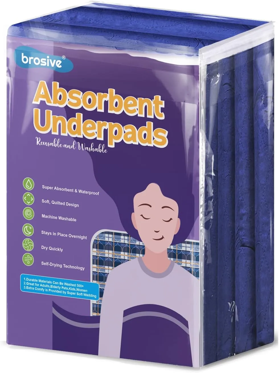 Bed Pads Waterproof 36x72 Inch (2 Pack), Extra Large Washable Pads for Incontinence, Navy Blue Ideal for Elderly, Adults, Kids and Pets