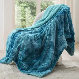 Bedsure Sherpa Fluffy Blanket Twin Size - Fleece Soft and Cozy Throw for Women, Plush & Fuzzy Faux Fur Blanket for Couch, Sofa and Bed, Tie Dye Design, Teal, 60x80 Inches