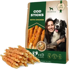 Beloved Pets Dog Treats Rawhide - Free Cod Sticks Chicken Wrapped 11 oz - All Natural & Grain Free Long Lasting Chews for Large & Small Dogs - Dried Pet Snacks - Support Healthy Teeth & Skin Coat