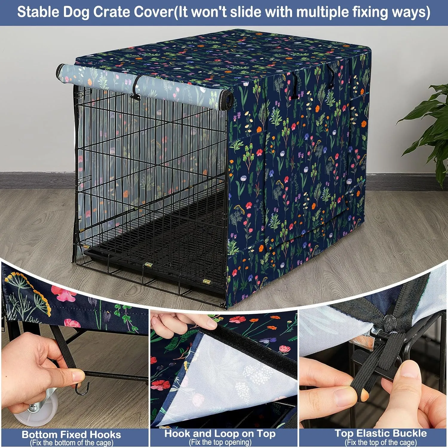 Bienbee Dog Crate Cover, 48 inches Windproof Crate Covers for Dog Cages Breathable Dog Kennel Cover Double Sided Zipper Dog Cage Cover for Wire Dog Cage Indoor Outdoor Protection