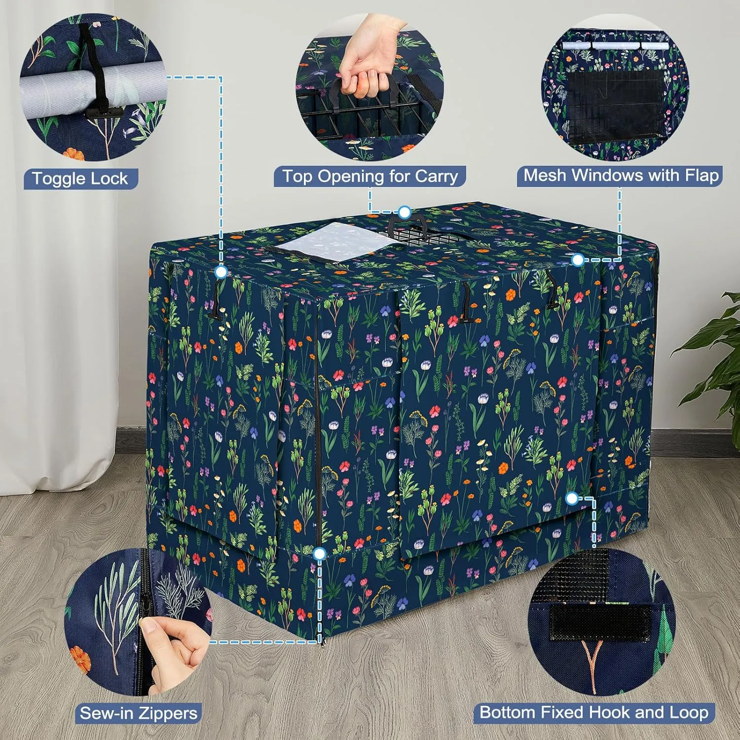 Bienbee Dog Crate Cover, 48 inches Windproof Crate Covers for Dog Cages Breathable Dog Kennel Cover Double Sided Zipper Dog Cage Cover for Wire Dog Cage Indoor Outdoor Protection