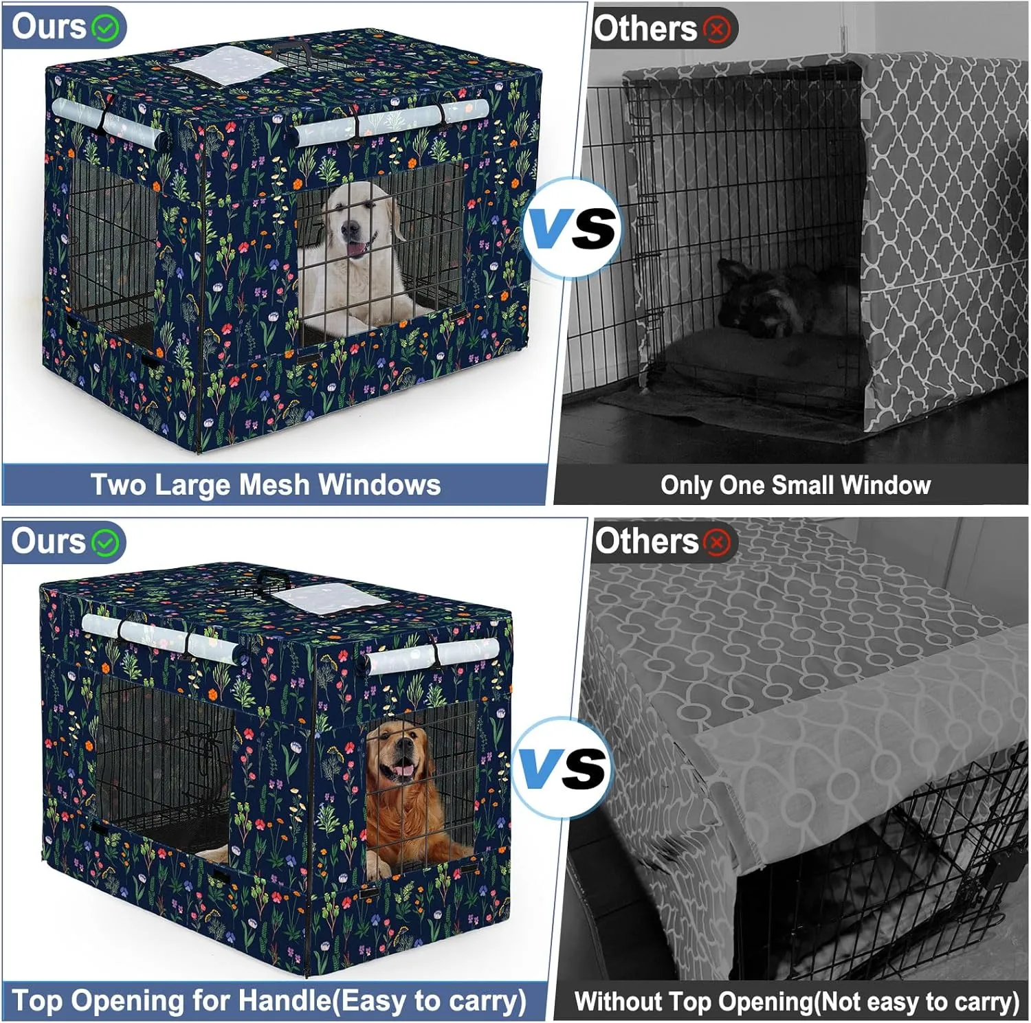 Bienbee Dog Crate Cover, 48 inches Windproof Crate Covers for Dog Cages Breathable Dog Kennel Cover Double Sided Zipper Dog Cage Cover for Wire Dog Cage Indoor Outdoor Protection
