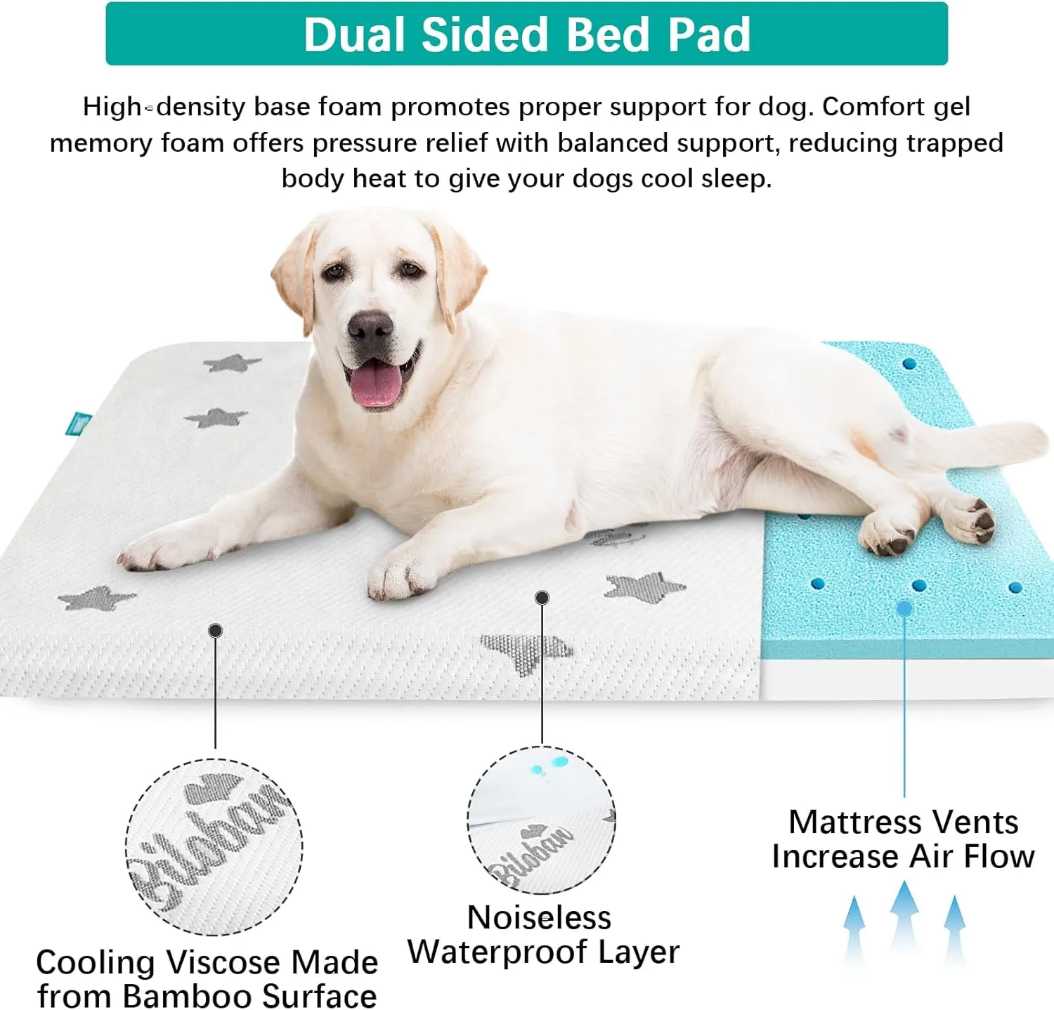 Biloban Waterproof Dog Beds for (Large) Dogs, Washable Mat Pad, Memory Foam Dog Beds & Furniture for Small/Medium Large/XL/XXL Pet with Removable Cover (Light Grey)