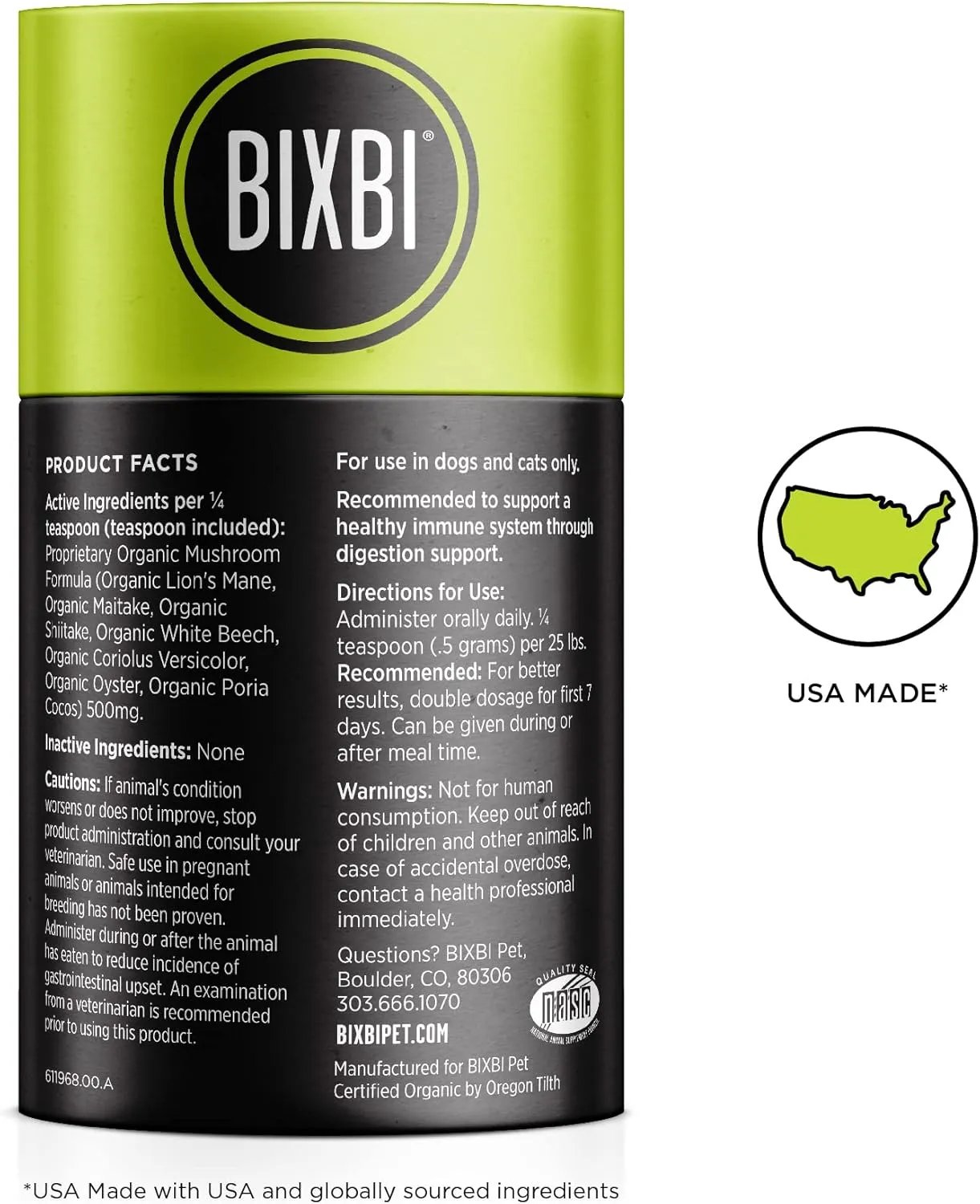 BIXBI Dog & Cat Clean Digestion Support, 2.12 oz (60 g) - All Natural Organic Pet Superfood - Daily Mushroom Powder Supplement - USA Grown & USA Made - Veterinarian Recommended for Dogs & Cats