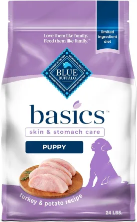 Blue Buffalo Basics Dry Dog Food for Puppies, Skin & Stomach Care, Limited Ingredient Diet for Dogs, Turkey Recipe, 24-lb. Bag
