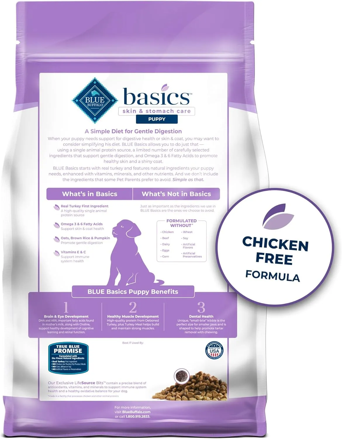 Blue Buffalo Basics Dry Dog Food for Puppies, Skin & Stomach Care, Limited Ingredient Diet for Dogs, Turkey Recipe, 24-lb. Bag