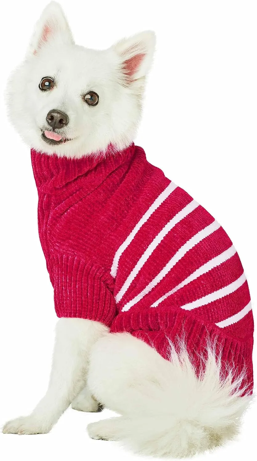 Blueberry Pet Cozy Soft Chenille Classy Striped Dog Sweater in Hot Pink, Back Length 12", Pack of 1 Clothes for Dogs