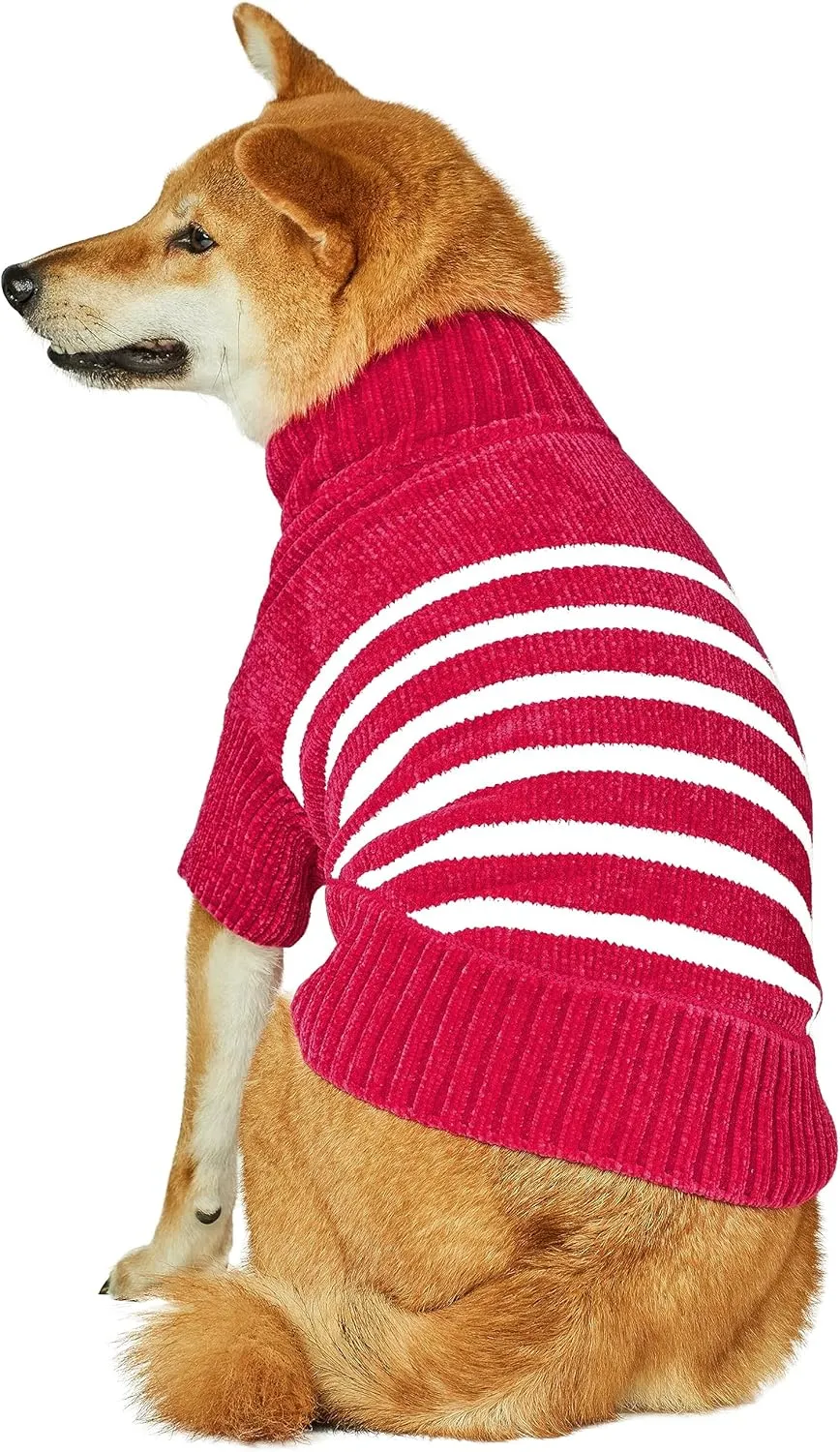 Blueberry Pet Cozy Soft Chenille Classy Striped Dog Sweater in Hot Pink, Back Length 12", Pack of 1 Clothes for Dogs