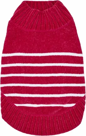 Blueberry Pet Cozy Soft Chenille Classy Striped Dog Sweater in Hot Pink, Back Length 12", Pack of 1 Clothes for Dogs