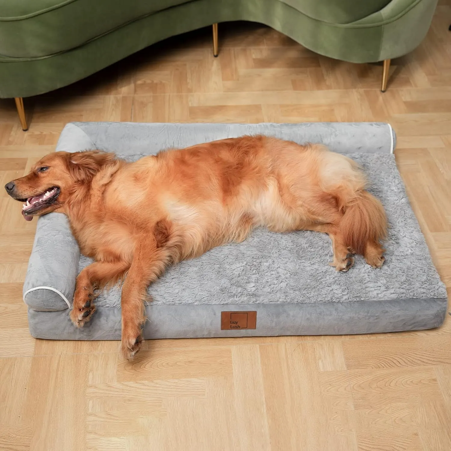 Bolster Dog Bed for Extra Large Dogs, Memory Foam Orthopedic L-Shape Dog beds with Removable Washable Cover, Cozy Plush Pet Sofa, Pet Bed with Waterproof Lining and Nonskid Bottom