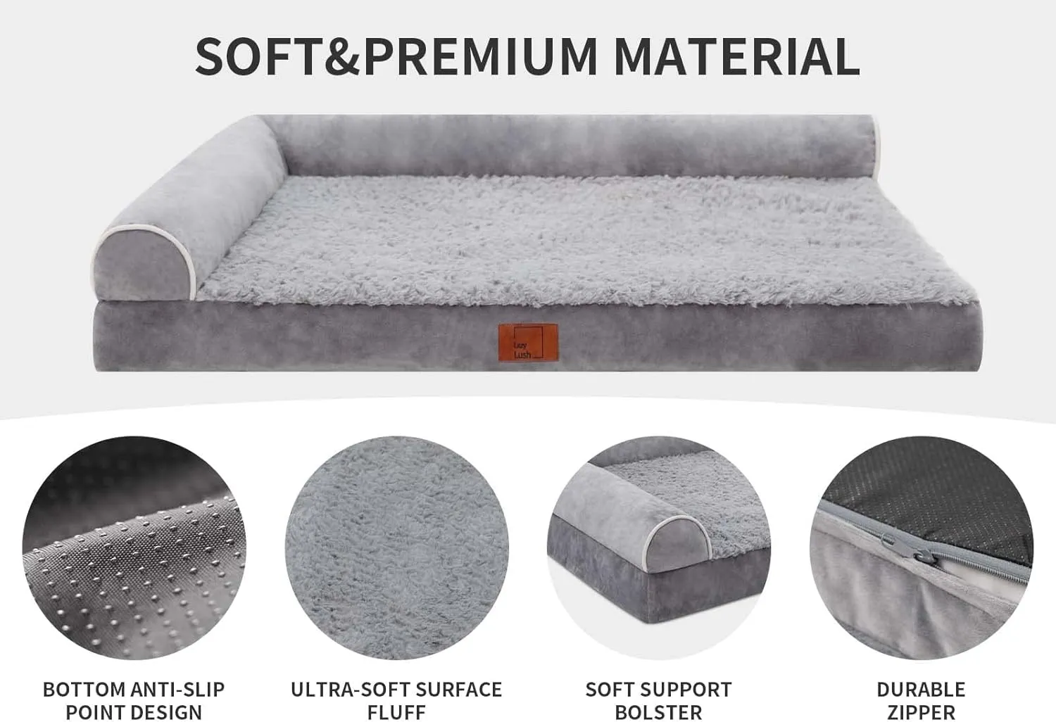 Bolster Dog Bed for Extra Large Dogs, Memory Foam Orthopedic L-Shape Dog beds with Removable Washable Cover, Cozy Plush Pet Sofa, Pet Bed with Waterproof Lining and Nonskid Bottom