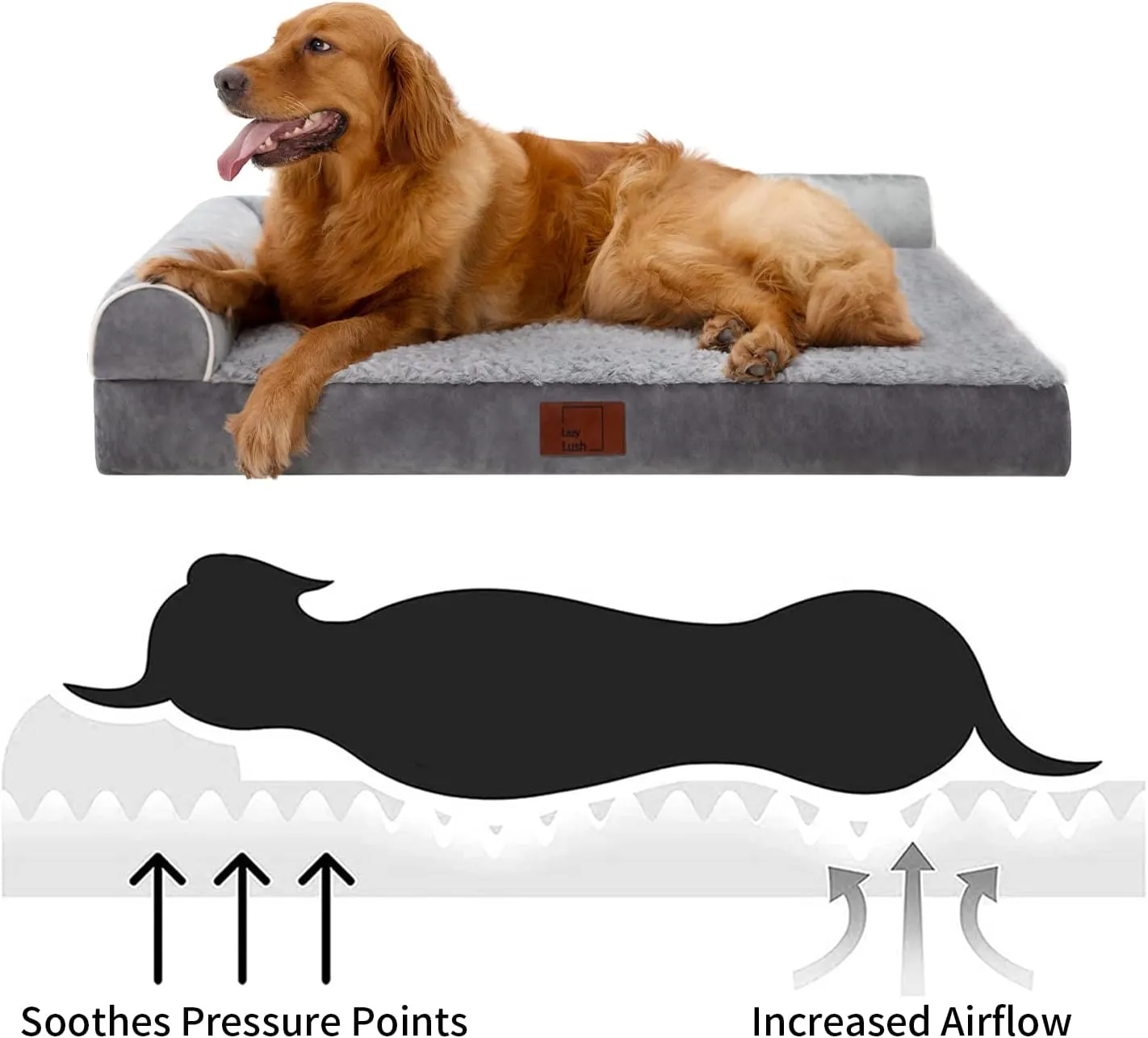 Bolster Dog Bed for Extra Large Dogs, Memory Foam Orthopedic L-Shape Dog beds with Removable Washable Cover, Cozy Plush Pet Sofa, Pet Bed with Waterproof Lining and Nonskid Bottom