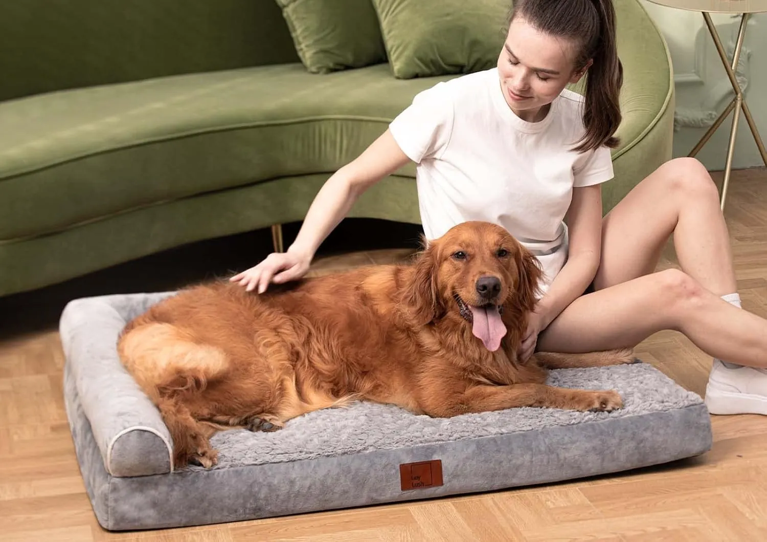 Bolster Dog Bed for Extra Large Dogs, Memory Foam Orthopedic L-Shape Dog beds with Removable Washable Cover, Cozy Plush Pet Sofa, Pet Bed with Waterproof Lining and Nonskid Bottom