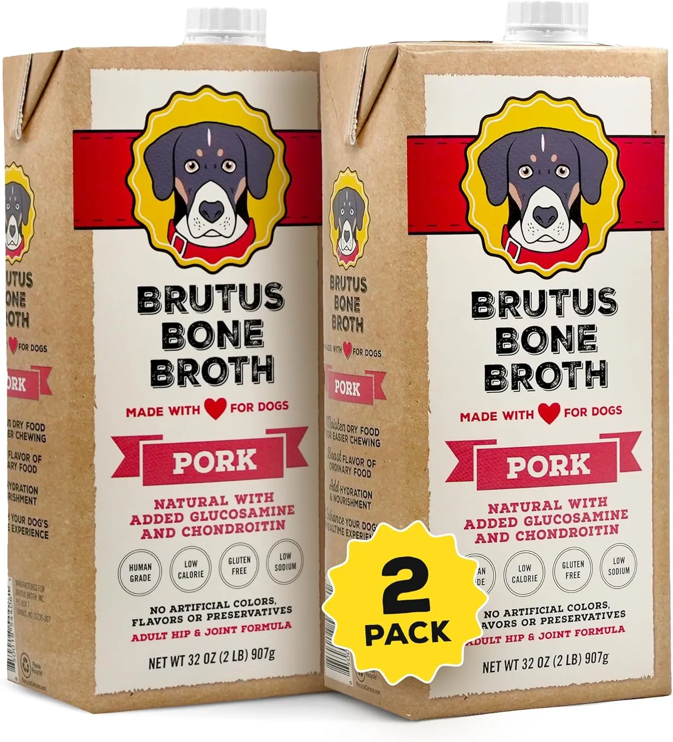 Brutus Bone Broth for Dogs | All Natural | Made in USA | Glucosamine & Chondroitin for Healthy Joints | Human Grade Ingredients | Hydrating Dog Food Topper, Gravy & Treat (Pork)
