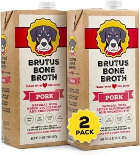 Brutus Bone Broth for Dogs | All Natural | Made in USA | Glucosamine & Chondroitin for Healthy Joints | Human Grade Ingredients | Hydrating Dog Food Topper, Gravy & Treat (Pork)