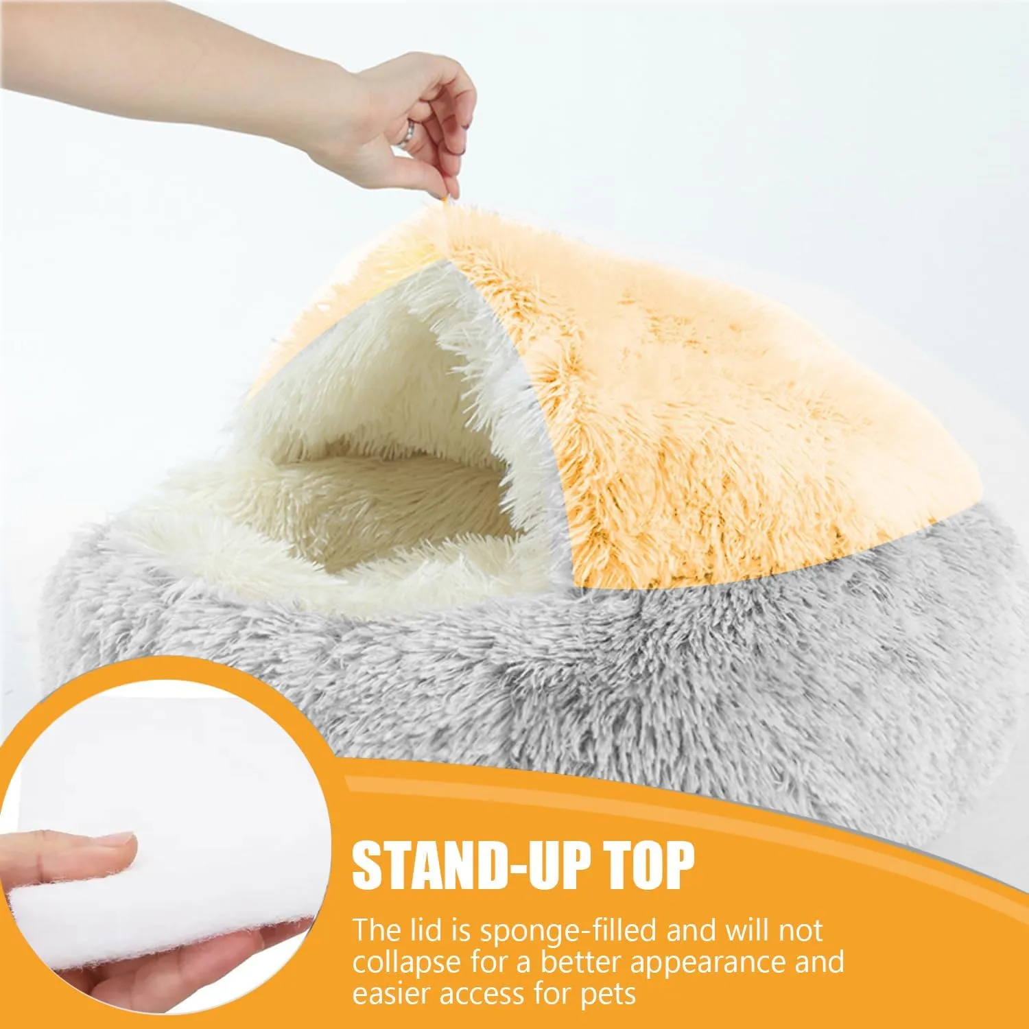 Calming Self Warming Kitten Bed, Round Hooded Cat Cave Indoor Puppy Sleeping Faux Fur Warm Soft Plush Donut Cuddler, Non-Slip Bottom Cat Cushion, Machine Washable