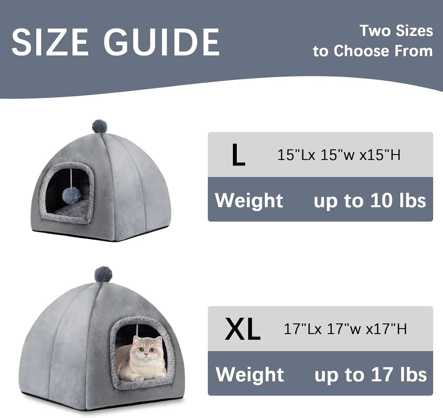 Cat Bed Cave for Indoor, Suitable for Cat Dome Bed, Hideaway Bed for Indoor Cats with Removable Mattress for Kittens. Cat Tent House for Dual Use (M:15"x15")