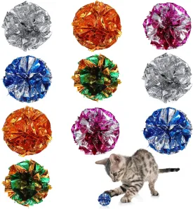 Cat Crinkle Toys, 10 PCS Crinkle Balls for Cats 1.8'' Cat Ball Toy Shiny Ball Lightweight Mylar Pet Pounce Chase Toys Assorted Color Interactive Toy for Indoor Cats to Kill Time and Keep Fit