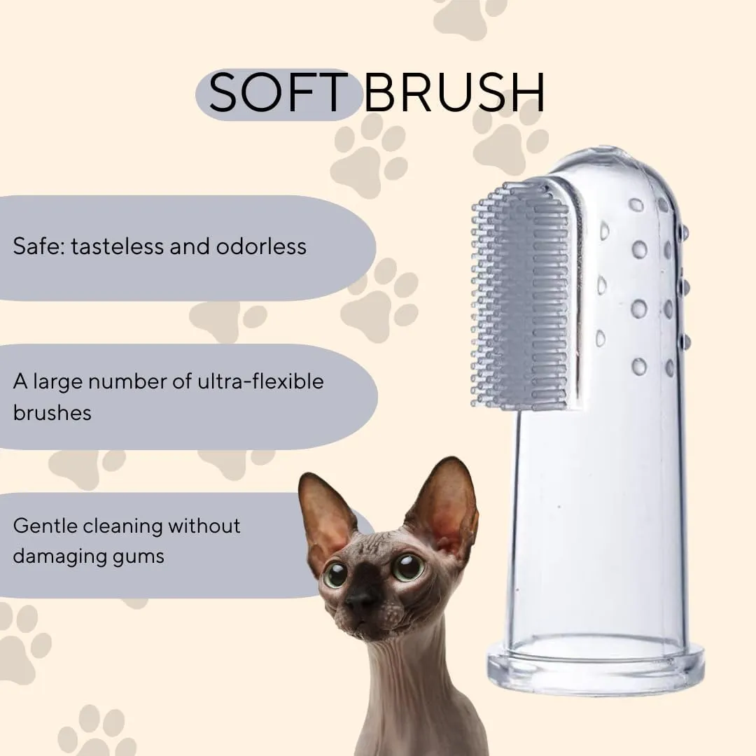 Cat Finger Silicone Toothbrush, Dog Tooth Brush with Food Grade Silicone, Keep pet's Mouth Clean and Reduce Gum Disease, Teeth & Gums Care for Dogs, Cats, and Pets (SoftGrey)
