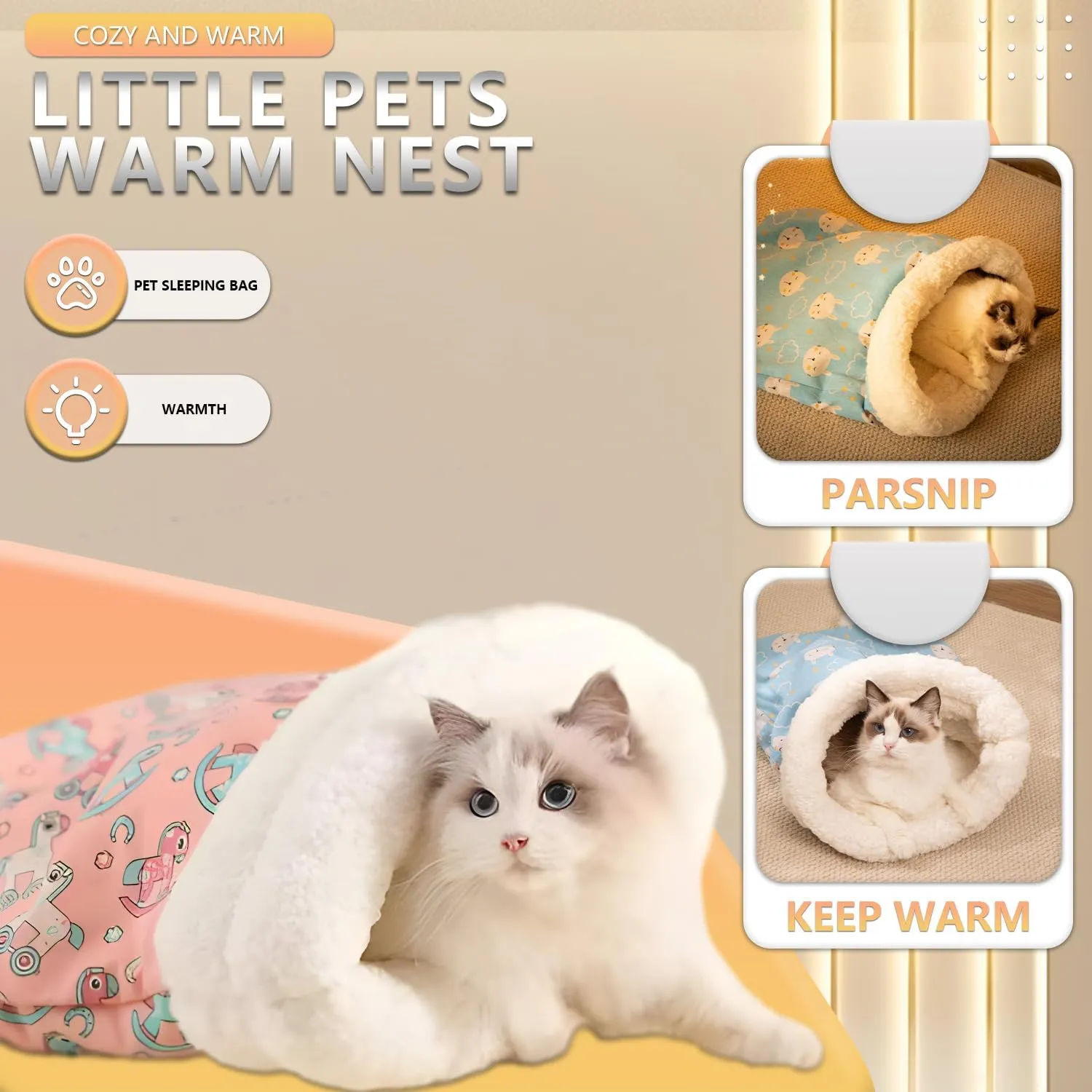 Cat Sleeping Bag, Soft Plush Winter Cat Cave Bed Self-Warming Sack for Indoor Cats Small Dogs (Blue)