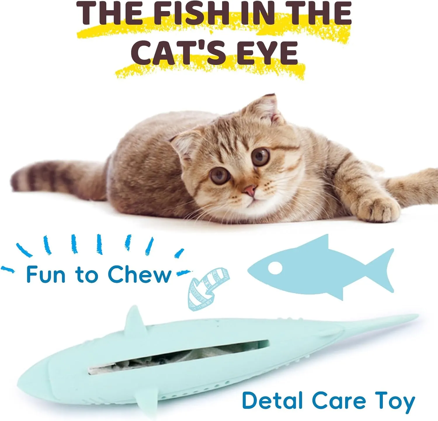 Cat Teething Toys, Fun Cat Fish Toy for Kittens Dental Care, Cat Treating Dispensing Toy No Catnip Included, Durable Cat Chew Toy (1 PCS), Green