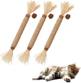 Cat Toys 3-Pack Cat Treat Catnip Toys Silvervine Chew Stick, Kitten Teeth Cleaning Matatabi Mint Snack Dental Molar Food Wood Exercise for Indoor Kitty Rabbit Bunny Hamster Chinchilla