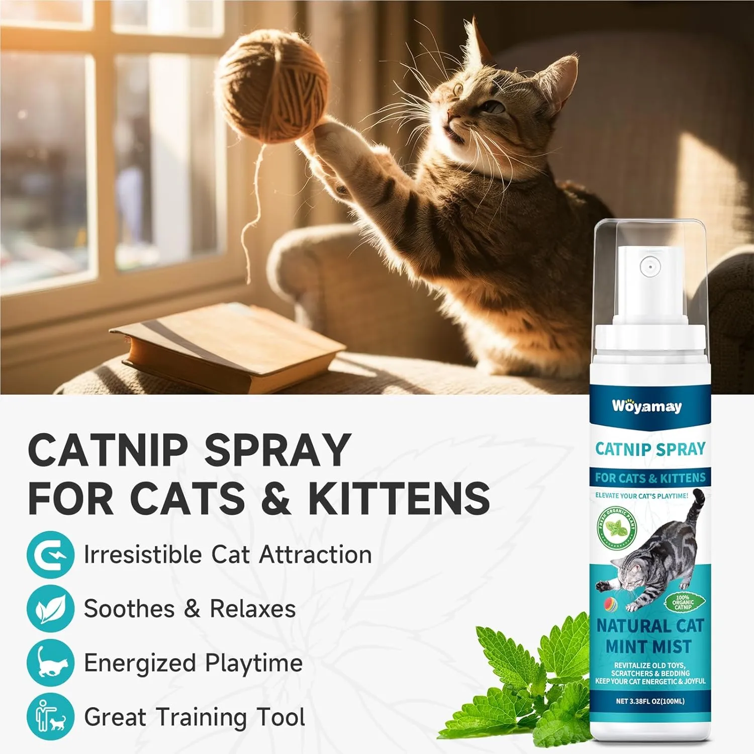 Catnip Spray for Cats, Natural Catnip for Cats and Kittens, Cat Spray Catnip for Indoor Cats, Catnip Mist Spray for Relieves Stress, Calming, Revives Toys & Scratching Posts 200 ml (6.76 Oz)