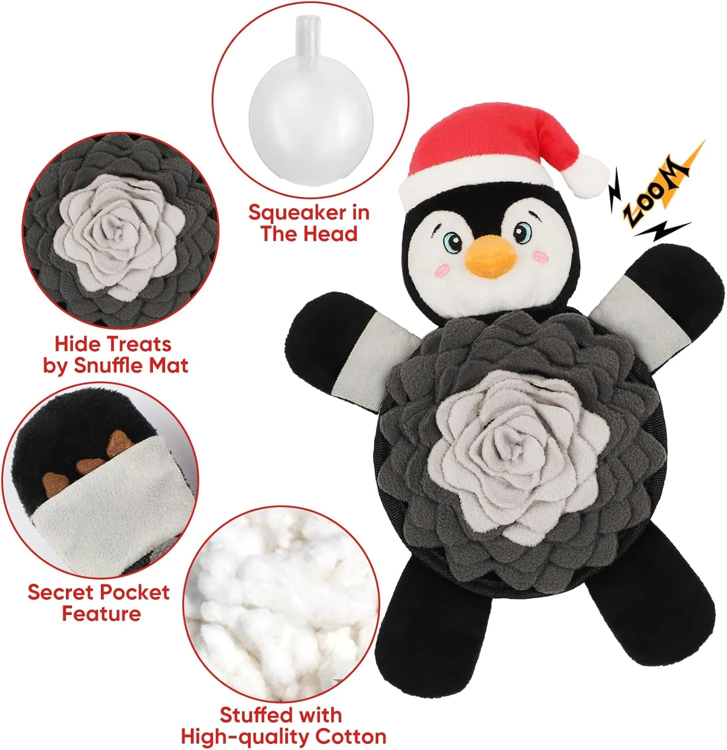 Christmas Squeaky Dog Toys, Plush No Stuffing and Snuffle Mat for Dog Puppy, Durable Chew Bite Toys for Small Medium Large Dogs, Interactive Xmas Penguin for Aggressive Chewers