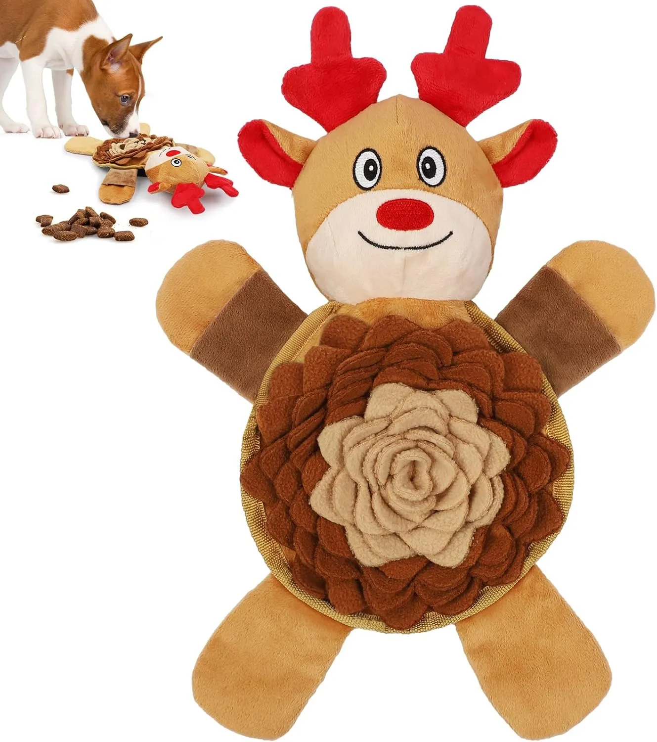 Christmas Squeaky Dog Toys, Plush No Stuffing and Snuffle Mat for Dog Puppy, Durable Chew Bite Toys for Small Medium Large Dogs, Interactive Xmas Reindeer for Aggressive Chewers