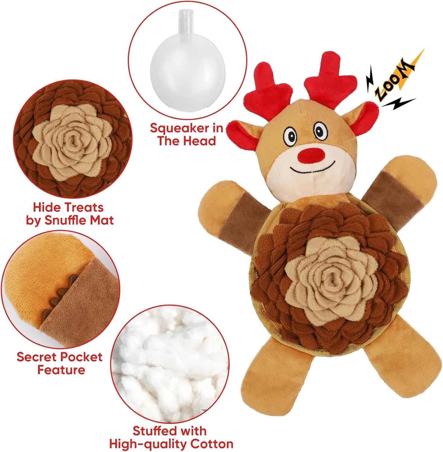 Christmas Squeaky Dog Toys, Plush No Stuffing and Snuffle Mat for Dog Puppy, Durable Chew Bite Toys for Small Medium Large Dogs, Interactive Xmas Reindeer for Aggressive Chewers