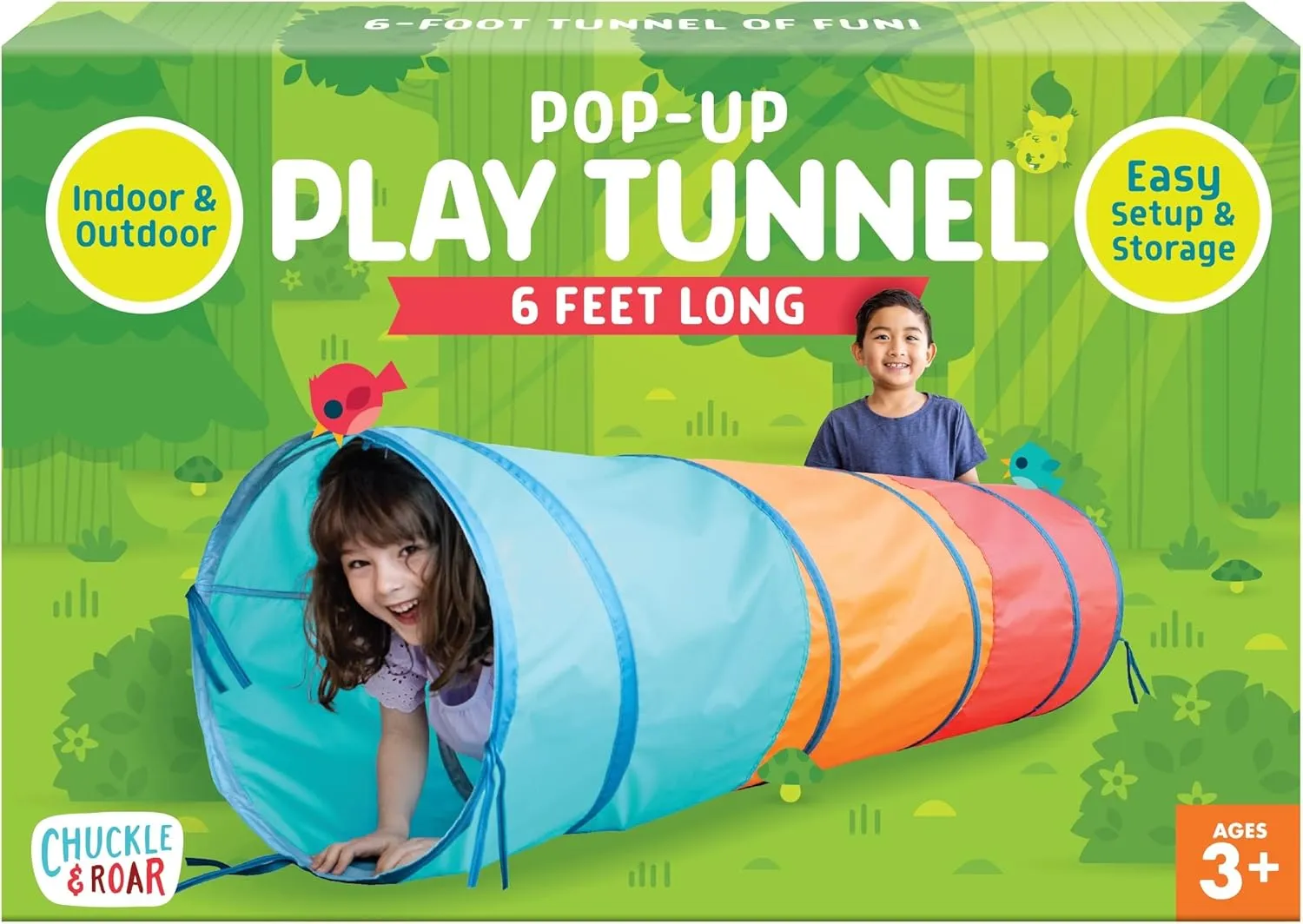 Chuckle & Roar - Pop Up Play Tunnel - Active Play for Toddlers - Preschool pop up Tent Companion - Ages 3 and up - Rainbow Tunnel